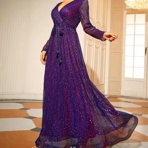 Wrap Belted Maxi Glitter Dress